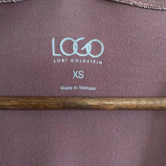 LOGO by Lori Goldstein Women's Mauve Ruffle Sheer Hem Pockets Cardigan Size XS - Picture 2 of 7